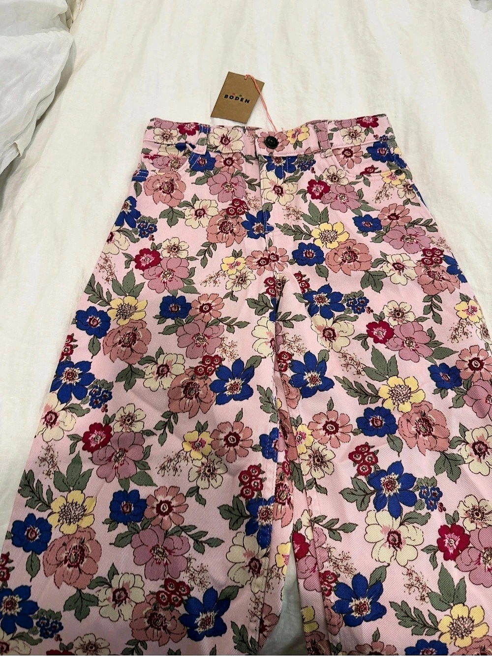 Mini Boden Floral Pants Pink & Multicolor Girls 8-9Y wide leg jeans
